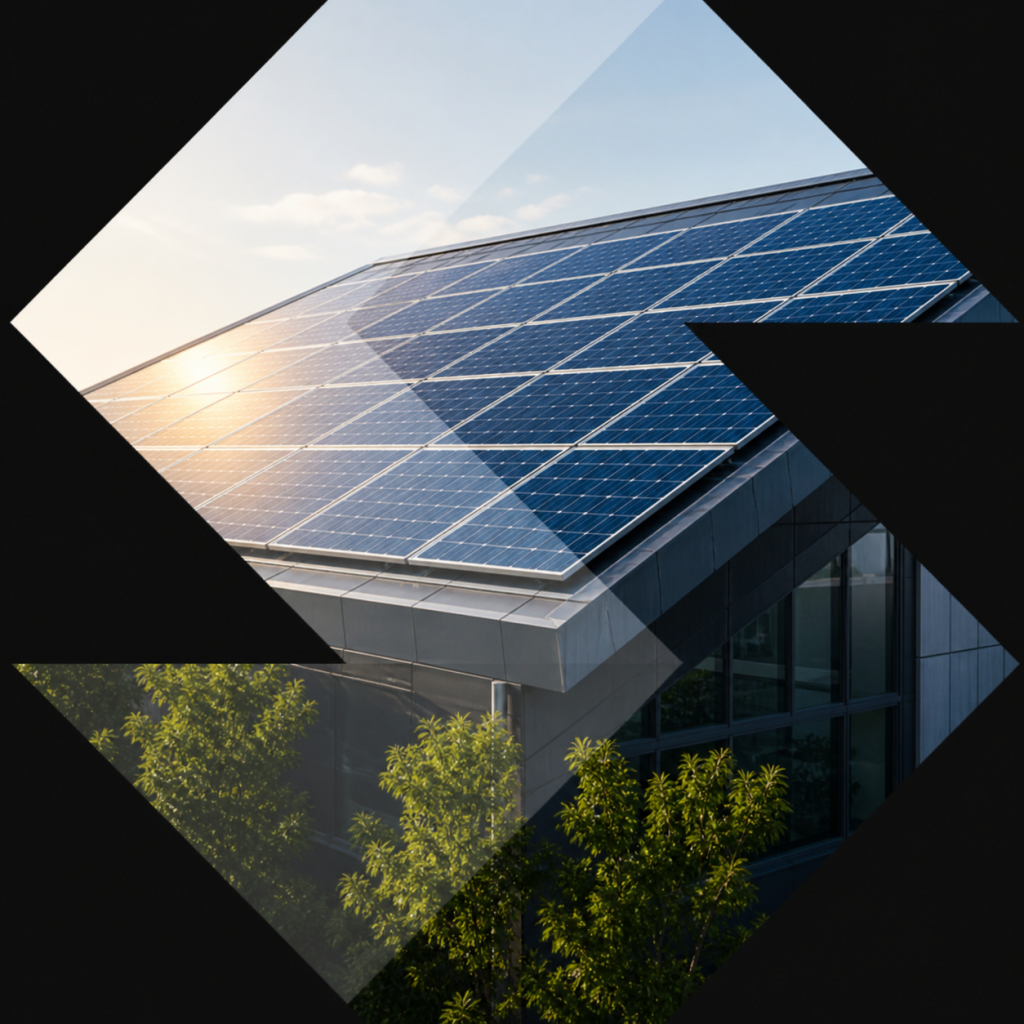 switch4savings 's' logo covering image of solar panel on building
